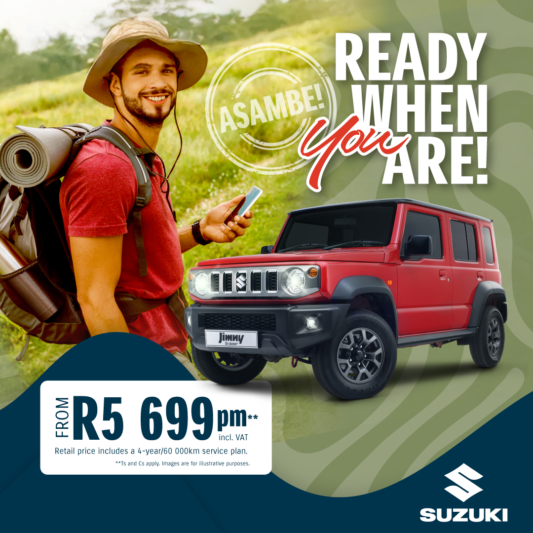 Jimny 5 door ready when you are with man in hiking gear