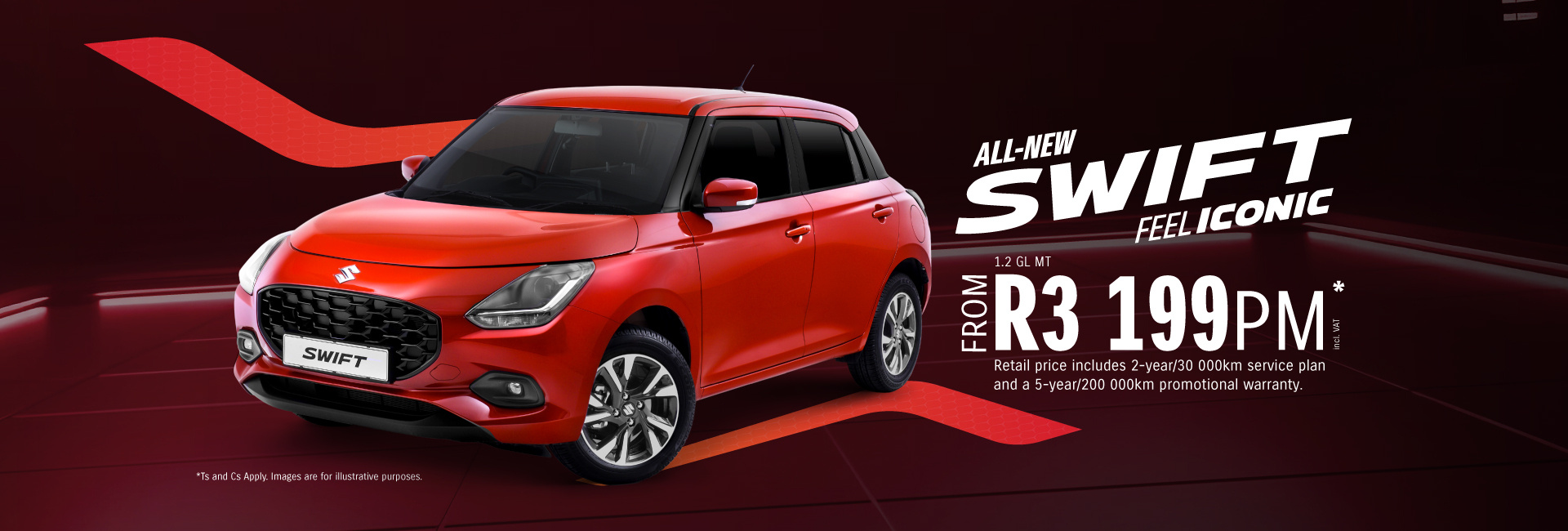 Red Suzuki Swift - Landing Page Header - With Instalment Pricing